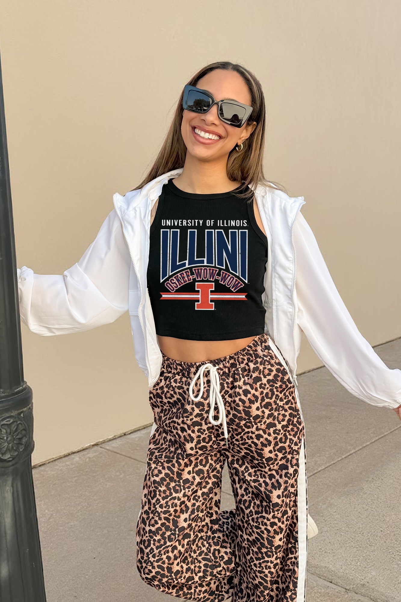 ILLINOIS FIGHTING ILLINI MIC DROP ESSENTIAL RIBBED CROP TANK