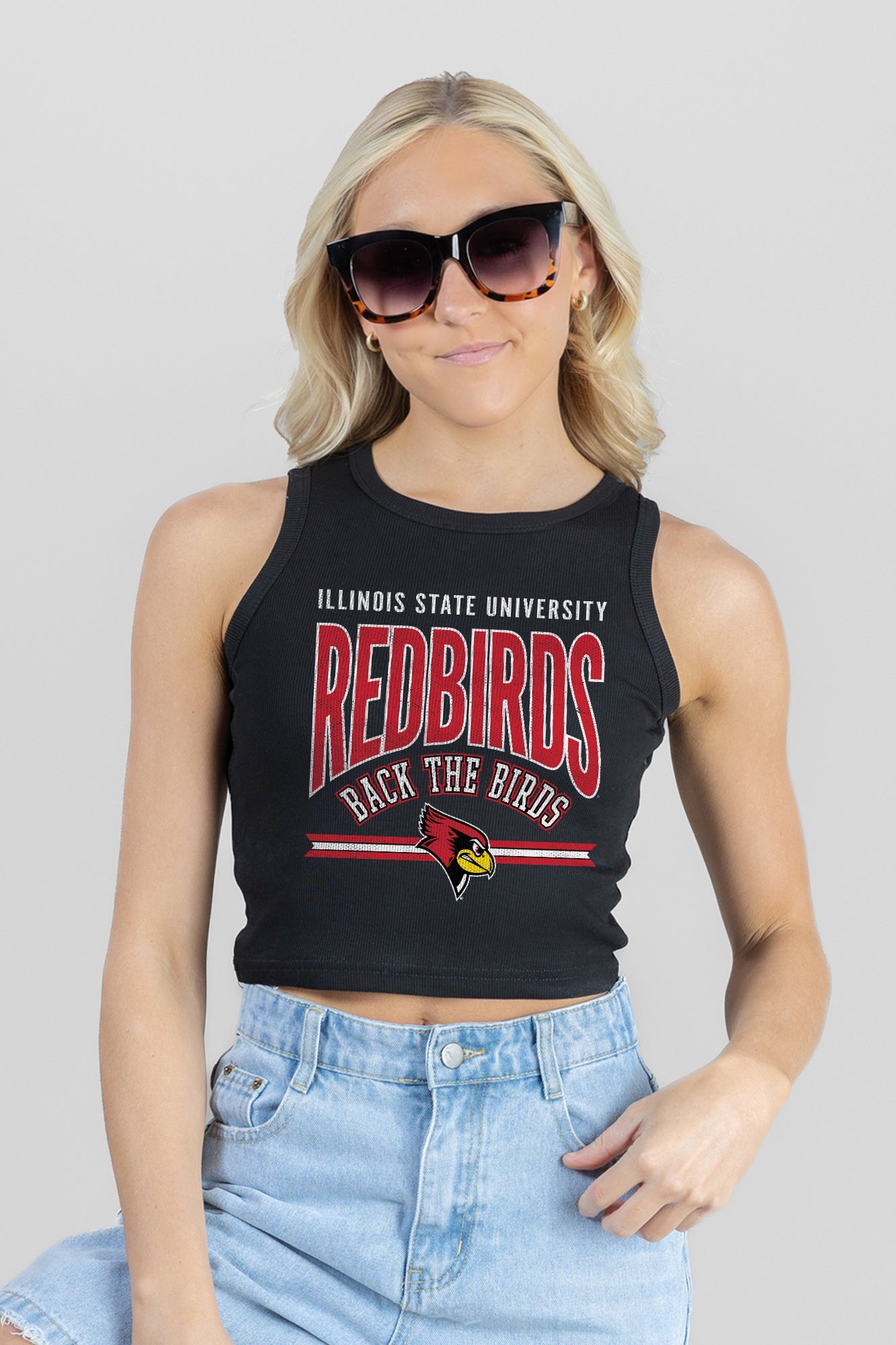 ILLINOIS STATE REDBIRDS MIC DROP ESSENTIAL RIBBED CROP TANK