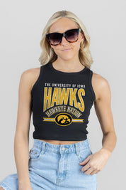 IOWA HAWKEYES MIC DROP ESSENTIAL RIBBED CROP TANK