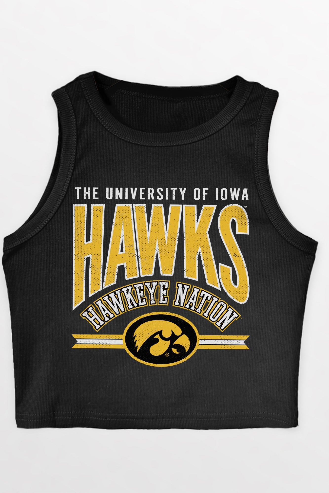 IOWA HAWKEYES MIC DROP ESSENTIAL RIBBED CROP TANK