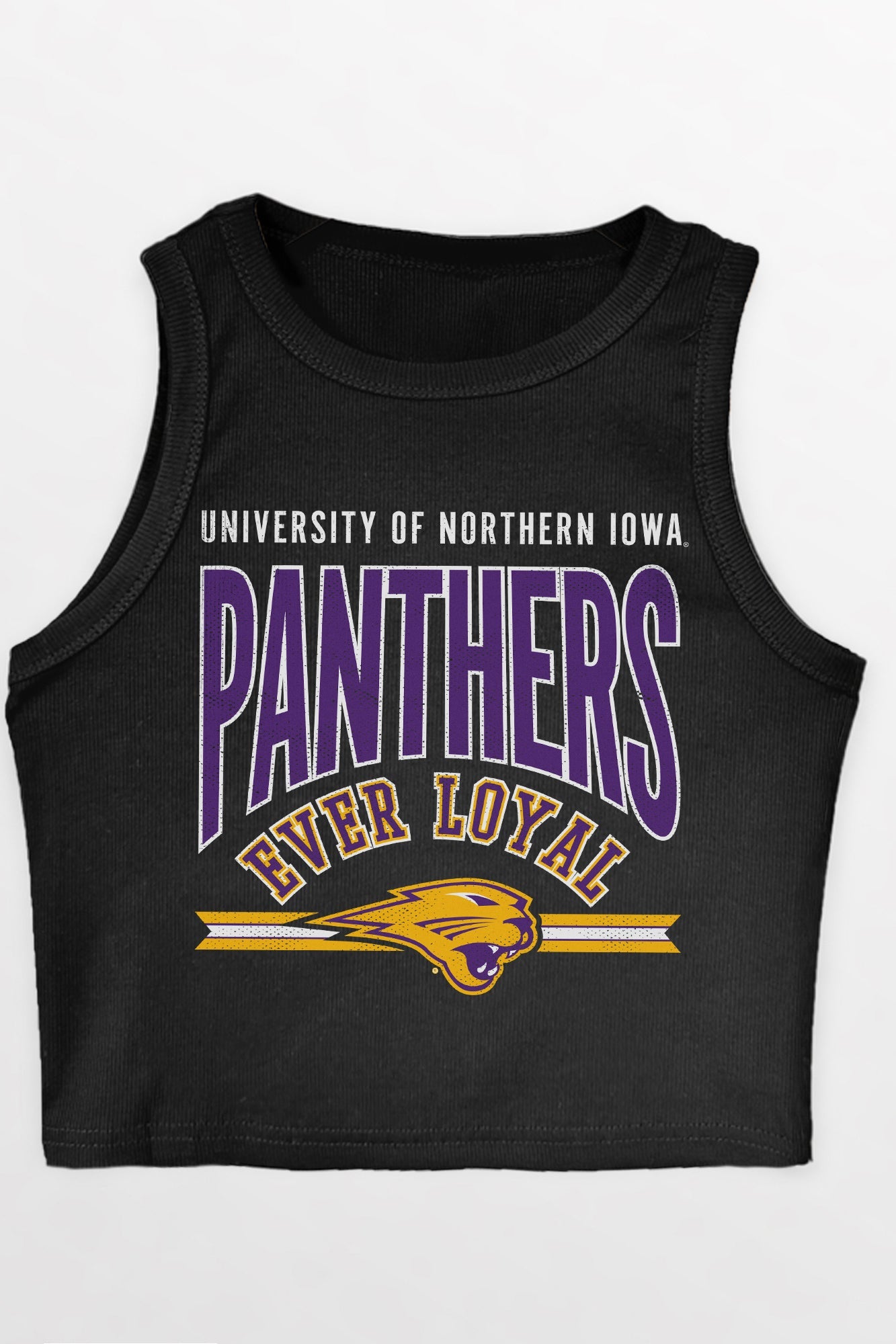 NORTHERN IOWA PANTHERS MIC DROP ESSENTIAL RIBBED CROP TANK
