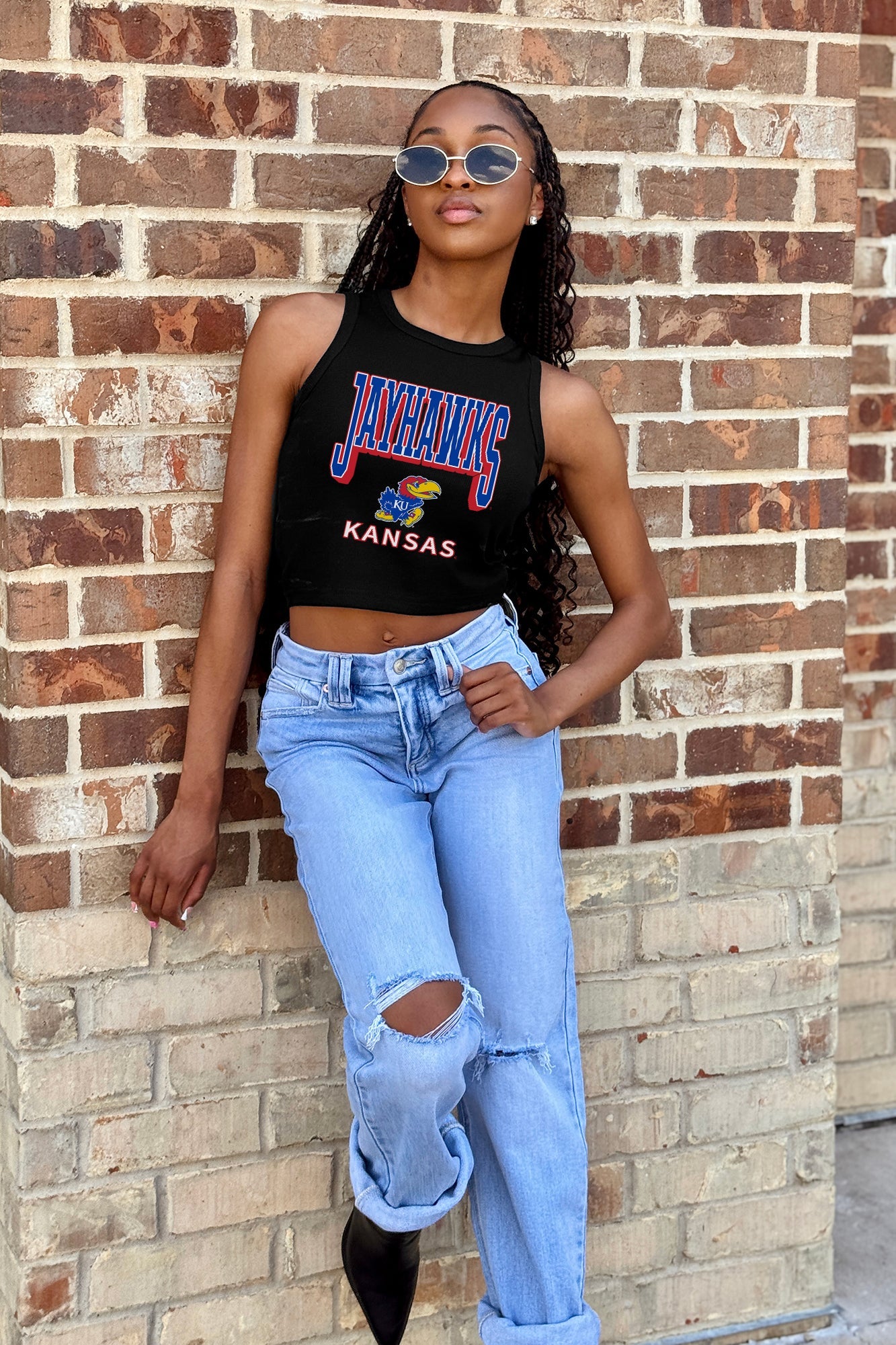 KANSAS JAYHAWKS PURE VICTORY ESSENTIAL RIBBED CROP TANK