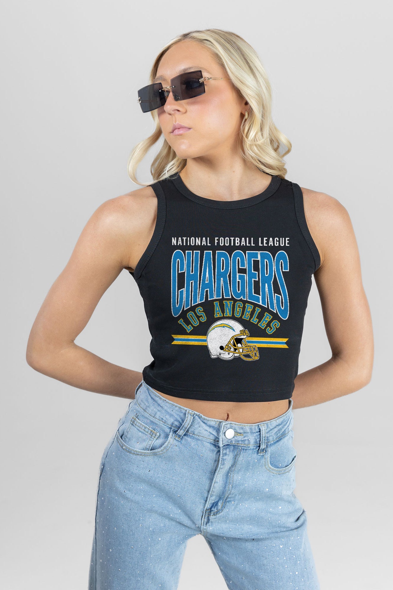 LOS ANGELES CHARGERS MIC DROP ESSENTIAL RIBBED CROP TANK