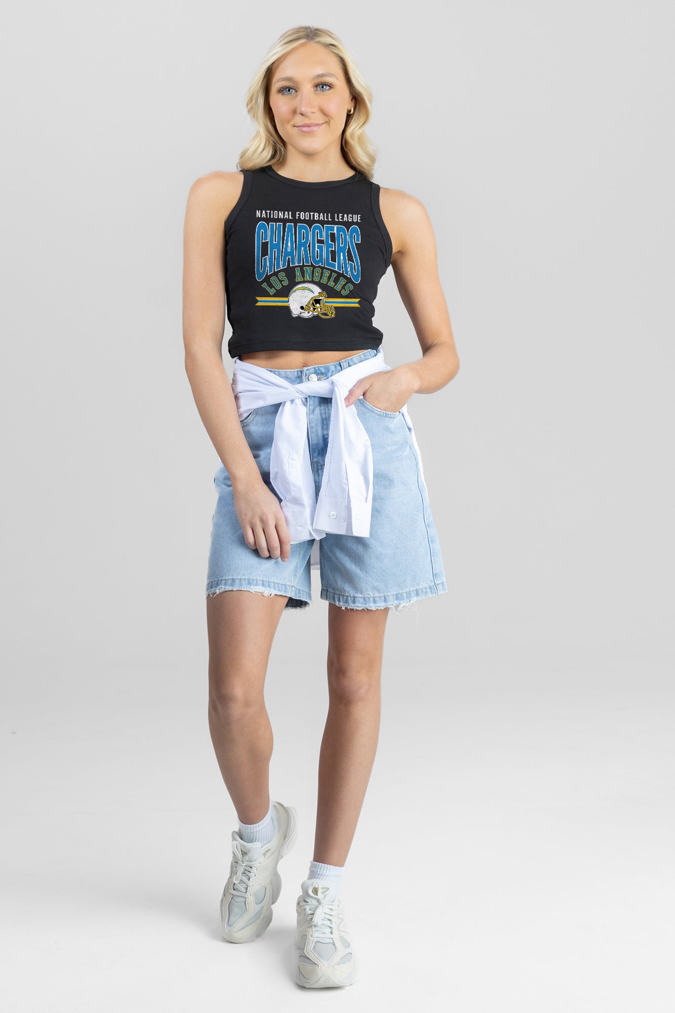 LOS ANGELES CHARGERS MIC DROP ESSENTIAL RIBBED CROP TANK