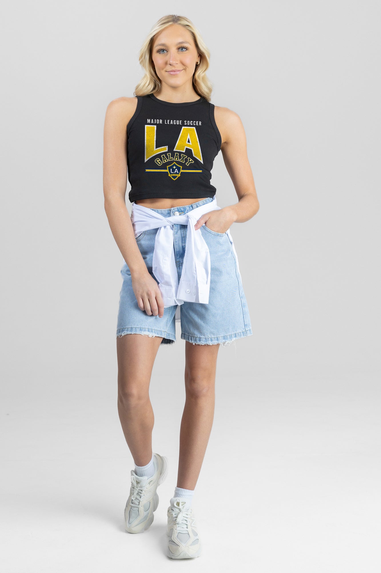LOS ANGELES GALAXY MIC DROP ESSENTIAL RIBBED CROP TANK