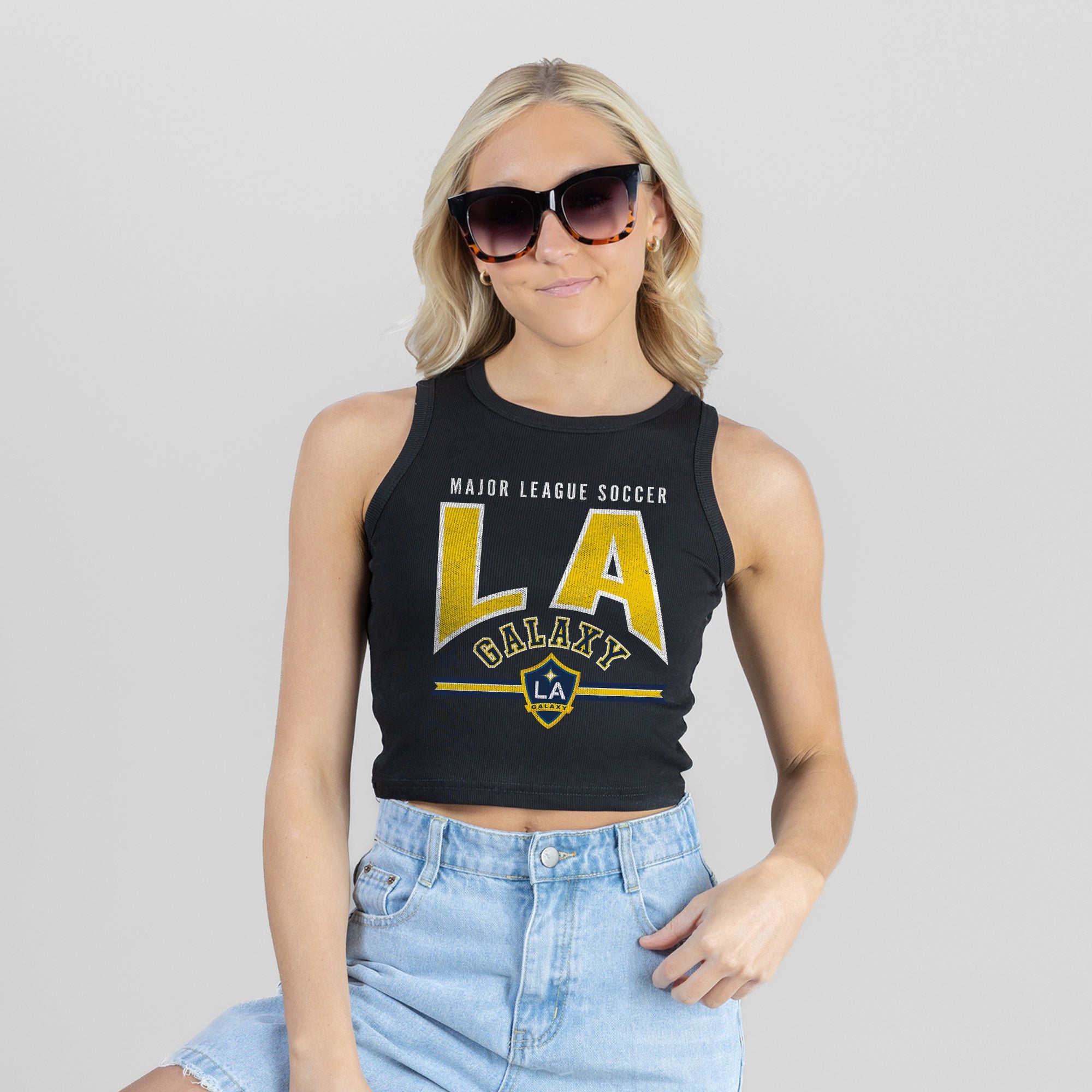 LOS ANGELES GALAXY MIC DROP ESSENTIAL RIBBED CROP TANK