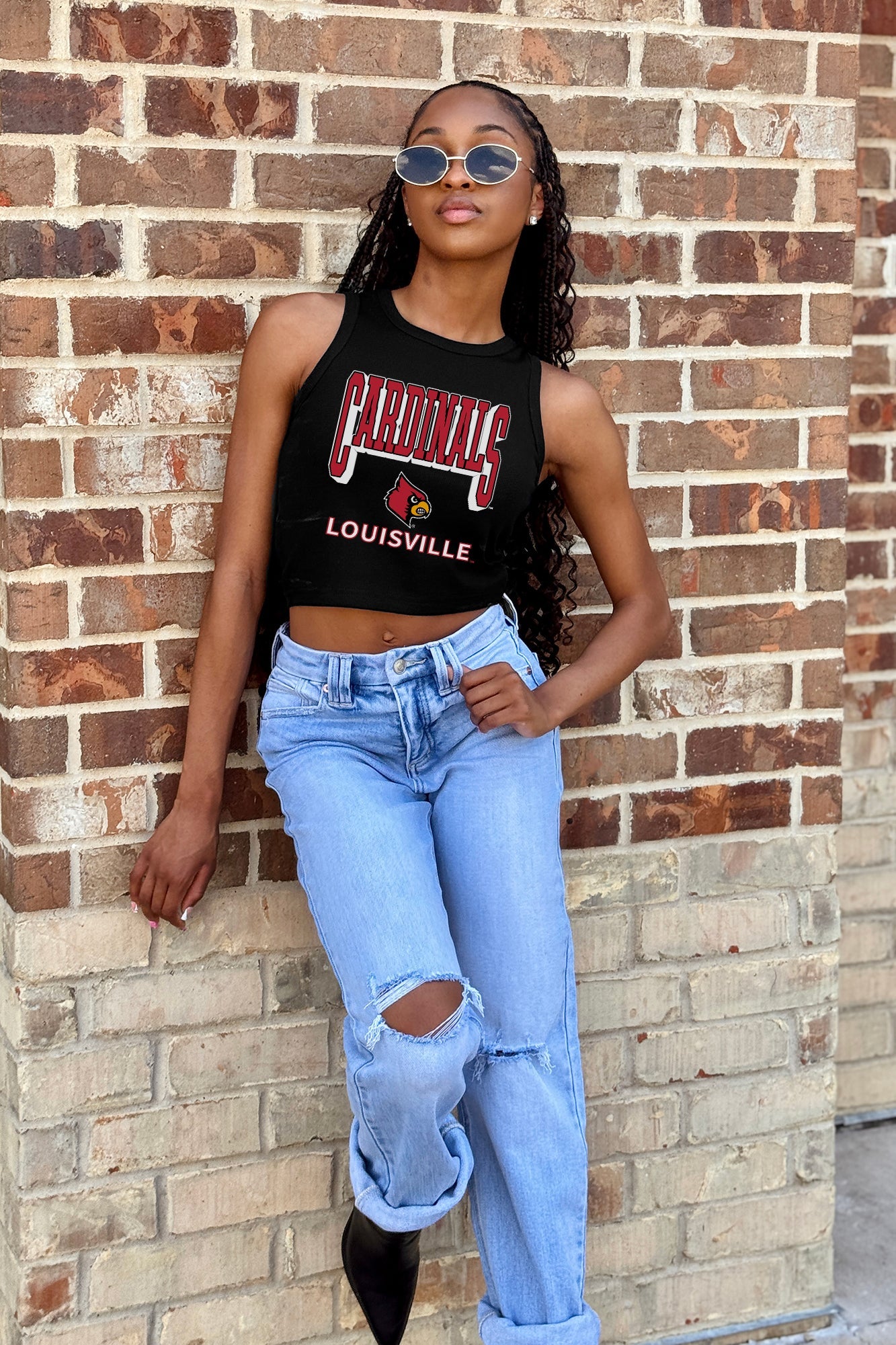 LOUISVILLE CARDINALS PURE VICTORY ESSENTIAL RIBBED CROP TANK