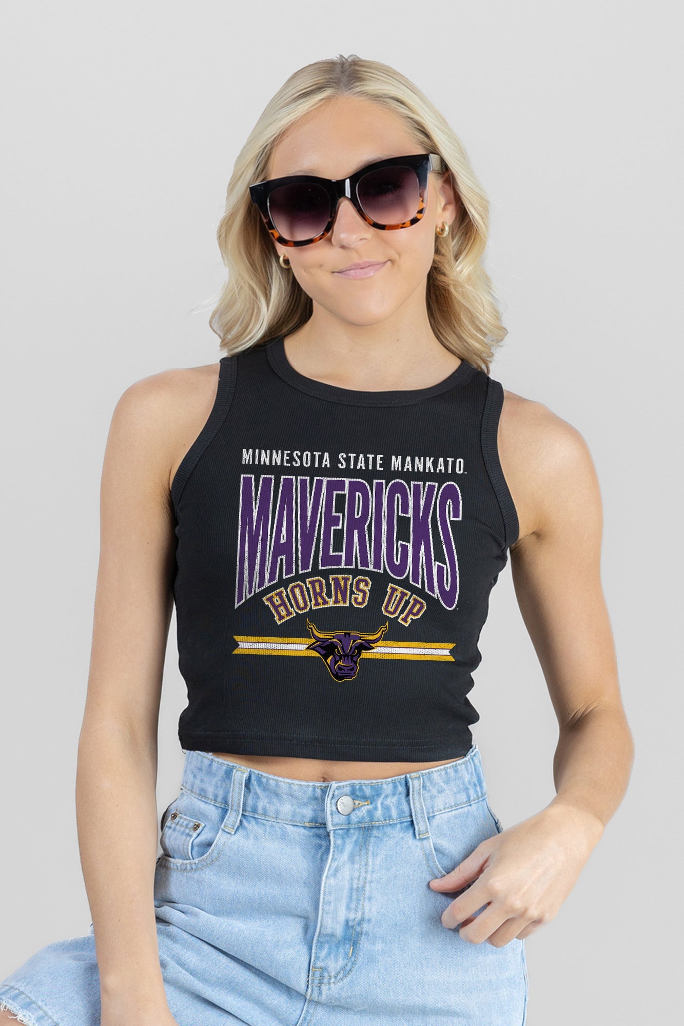MINNESOTA STATE MANKATO MAVERICKS MIC DROP ESSENTIAL RIBBED CROP TANK