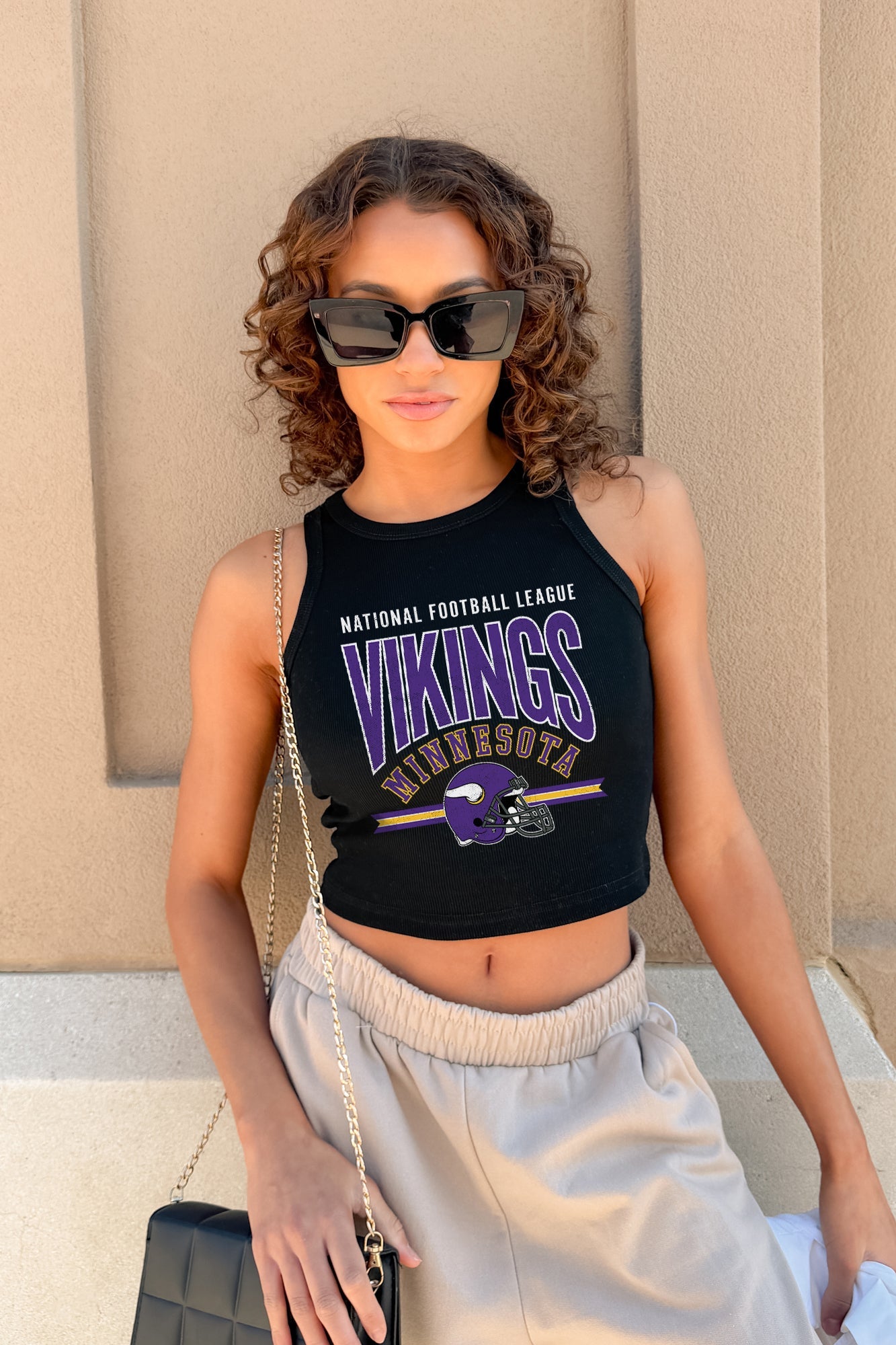 MINNESOTA VIKINGS MIC DROP ESSENTIAL RIBBED CROP TANK