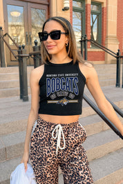 MONTANA STATE BOBCATS MIC DROP ESSENTIAL RIBBED CROP TANK