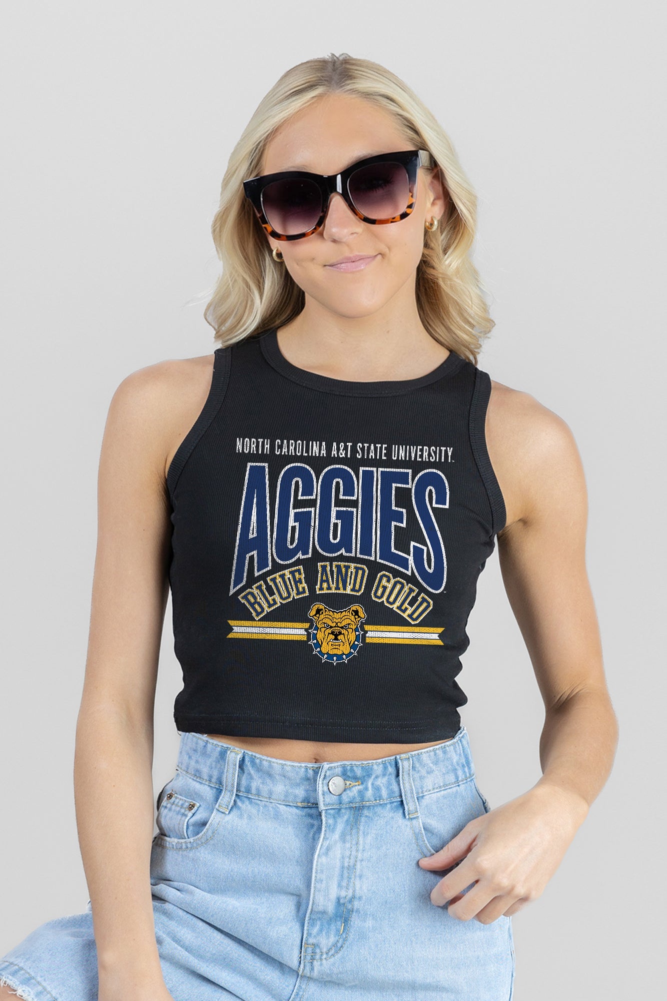 NORTH CAROLINA A&T STATE AGGIES MIC DROP ESSENTIAL RIBBED CROP TANK