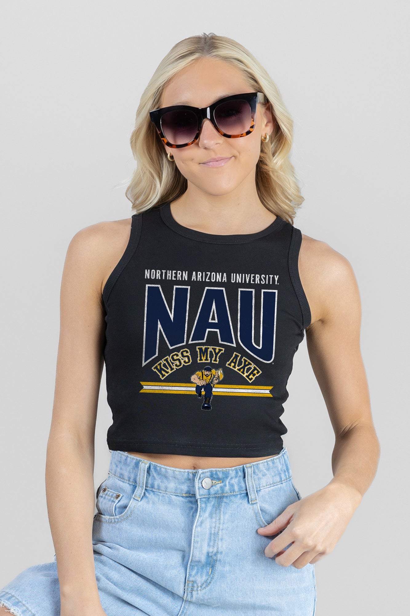 NORTHERN ARIZONA LUMBERJACKS MIC DROP ESSENTIAL RIBBED CROP TANK