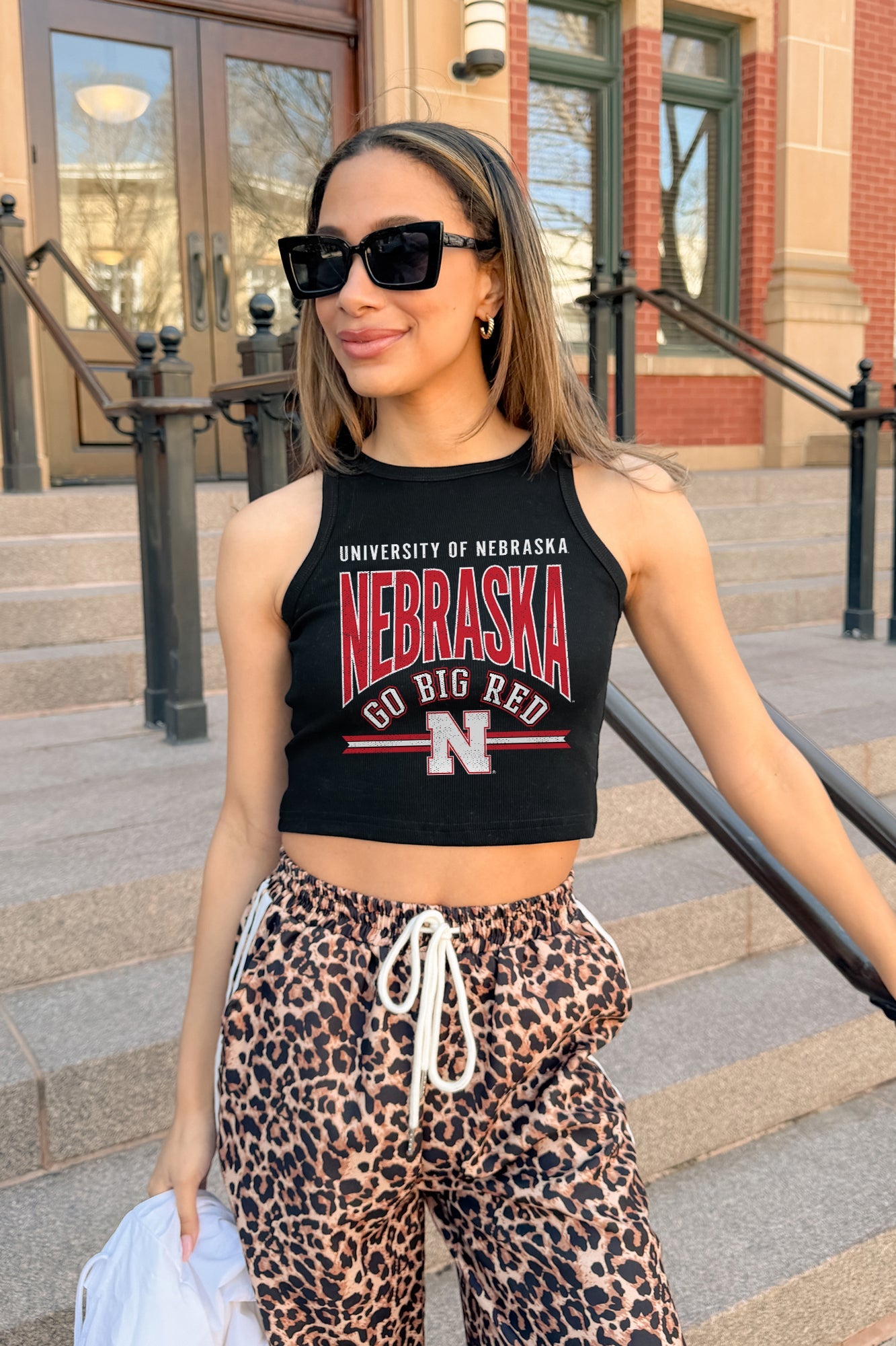 NEBRASKA CORNHUSKERS MIC DROP ESSENTIAL RIBBED CROP TANK
