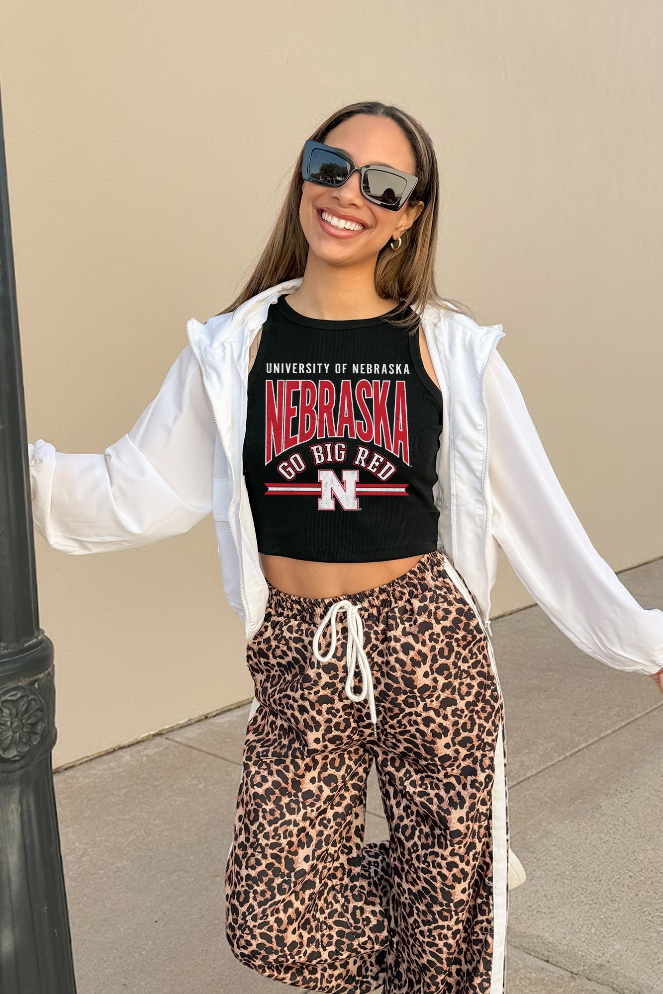 NEBRASKA CORNHUSKERS MIC DROP ESSENTIAL RIBBED CROP TANK