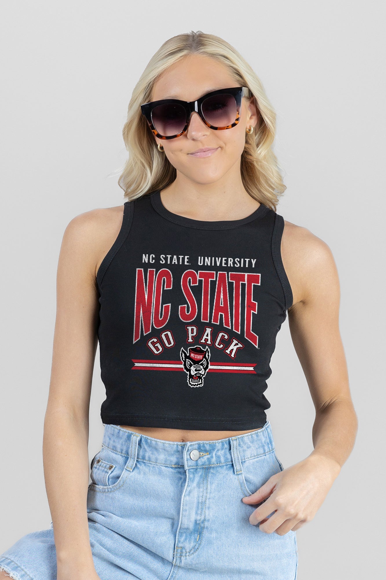NORTH CAROLINA STATE WOLFPACK MIC DROP ESSENTIAL RIBBED CROP TANK