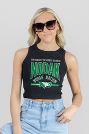NORTH DAKOTA FIGHTING HAWKS MIC DROP ESSENTIAL RIBBED CROP TANK
