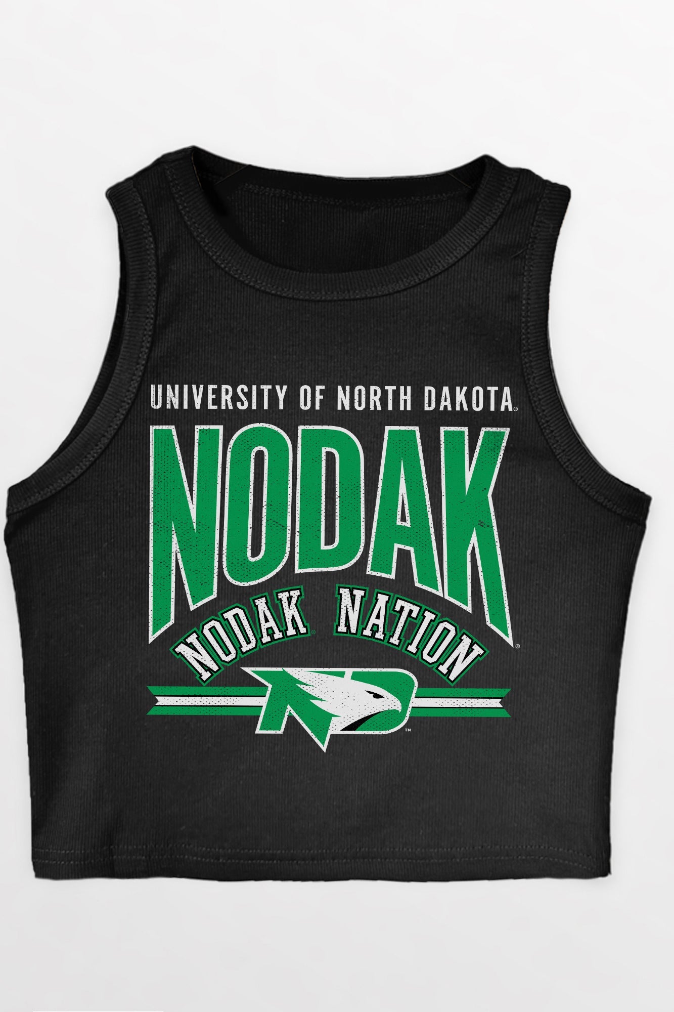 NORTH DAKOTA FIGHTING HAWKS MIC DROP ESSENTIAL RIBBED CROP TANK