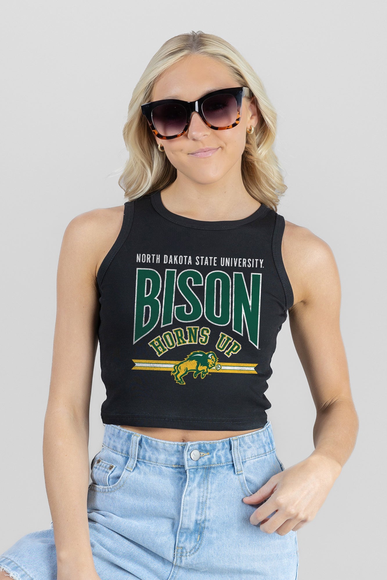 NORTH DAKOTA STATE BISON MIC DROP ESSENTIAL RIBBED CROP TANK