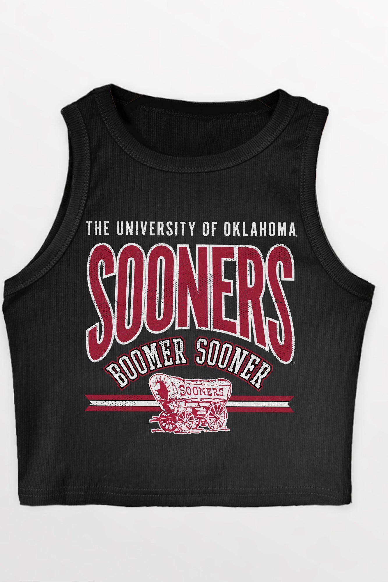 OKLAHOMA SOONERS MIC DROP ESSENTIAL RIBBED CROP TANK