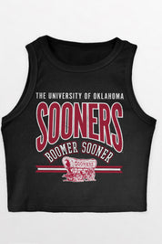 OKLAHOMA SOONERS MIC DROP ESSENTIAL RIBBED CROP TANK