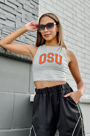 OKLAHOMA STATE COWBOYS DOWN AND DISTANCE ESSENTIAL RIBBED CROP TANK BY MADI PREWETT TROUTT