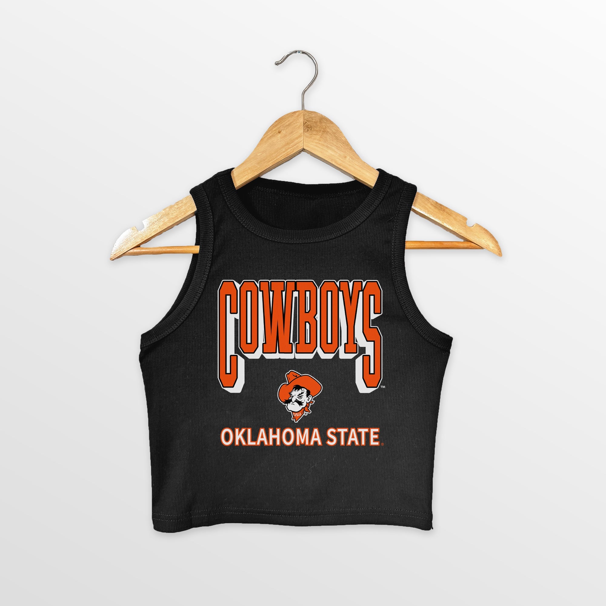 OKLAHOMA STATE COWBOYS PURE VICTORY ESSENTIAL RIBBED CROP TANK