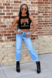 OKLAHOMA STATE COWBOYS PURE VICTORY ESSENTIAL RIBBED CROP TANK