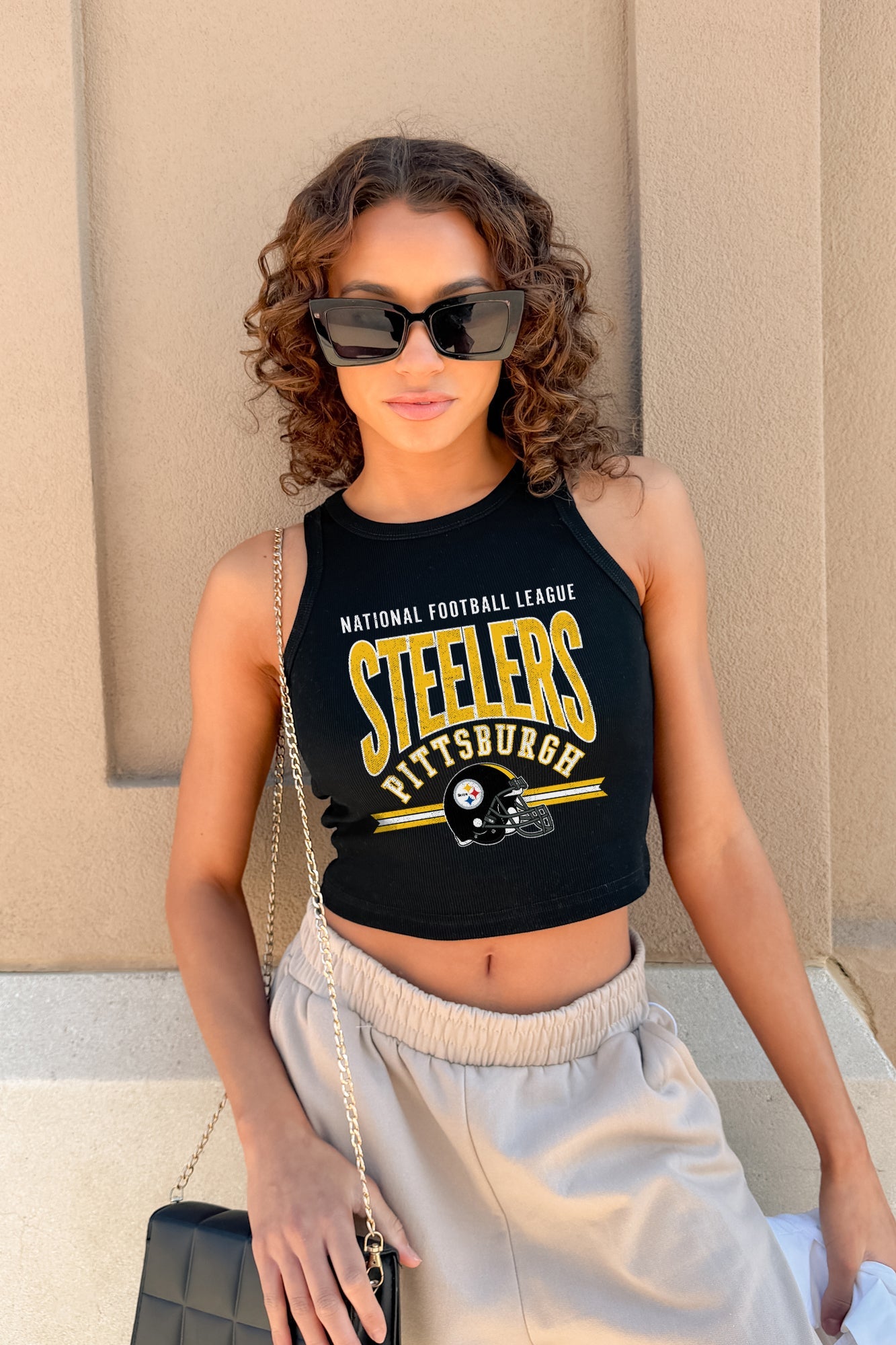 PITTSBURGH STEELERS MIC DROP ESSENTIAL RIBBED CROP TANK