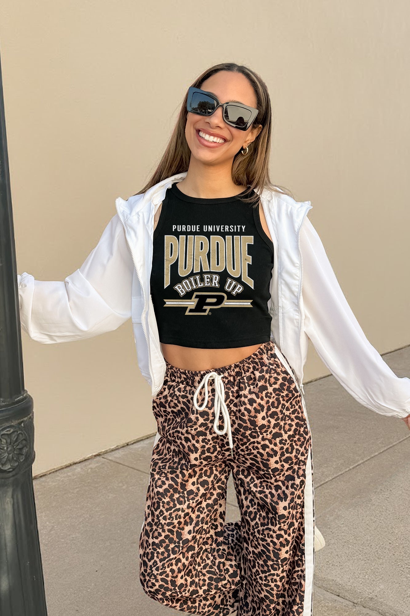 PURDUE BOILERMAKERS MIC DROP ESSENTIAL RIBBED CROP TANK