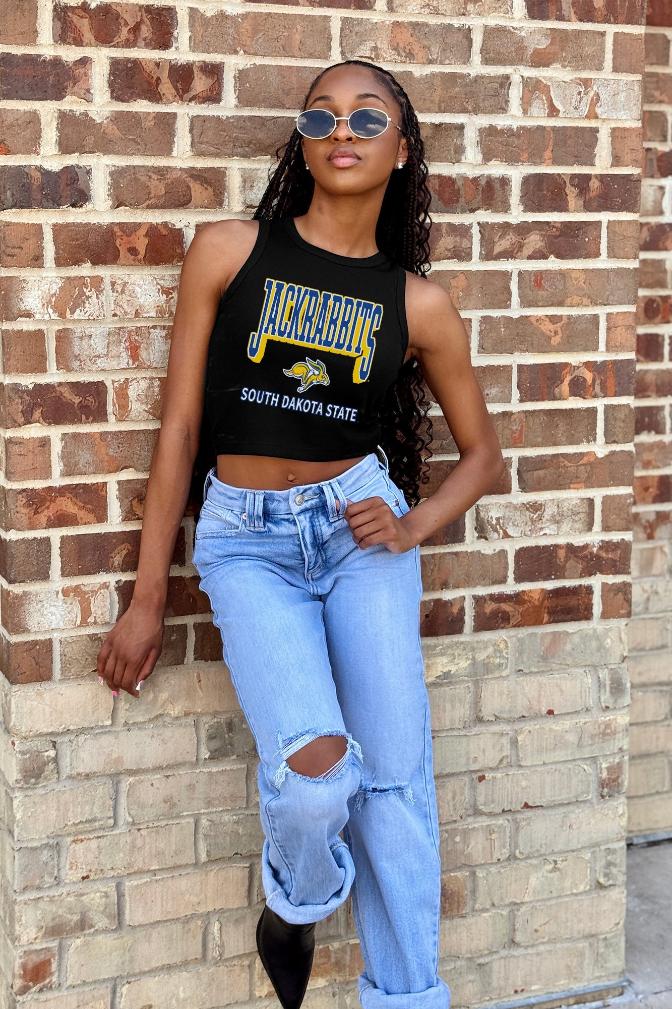 SOUTH DAKOTA STATE JACKRABBITS PURE VICTORY ESSENTIAL RIBBED CROP TANK