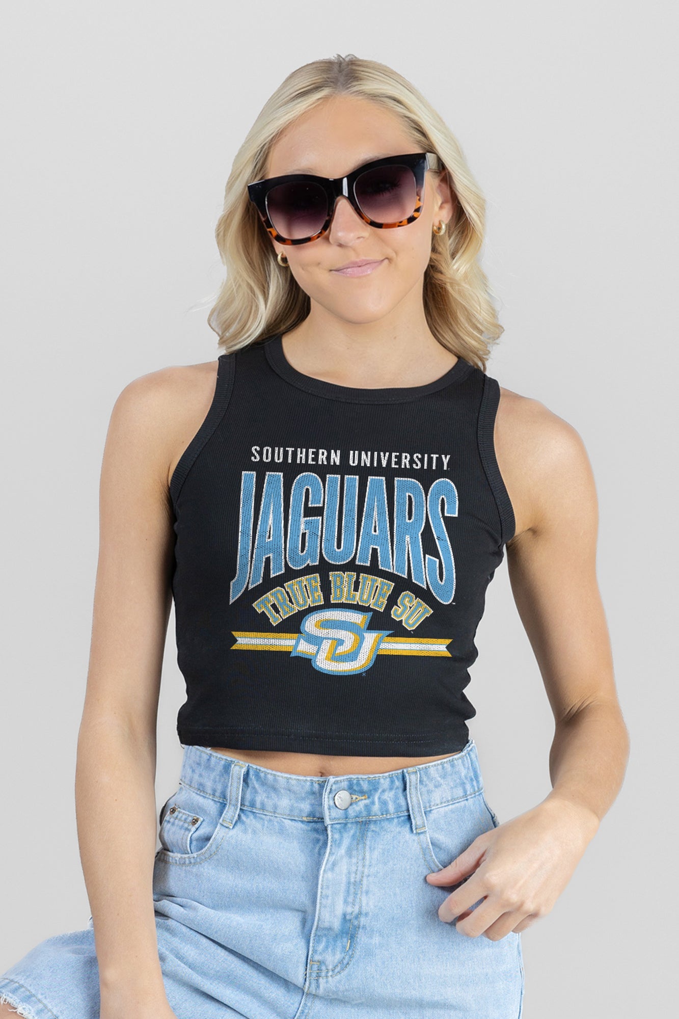 SOUTHERN JAGUARS MIC DROP ESSENTIAL RIBBED CROP TANK