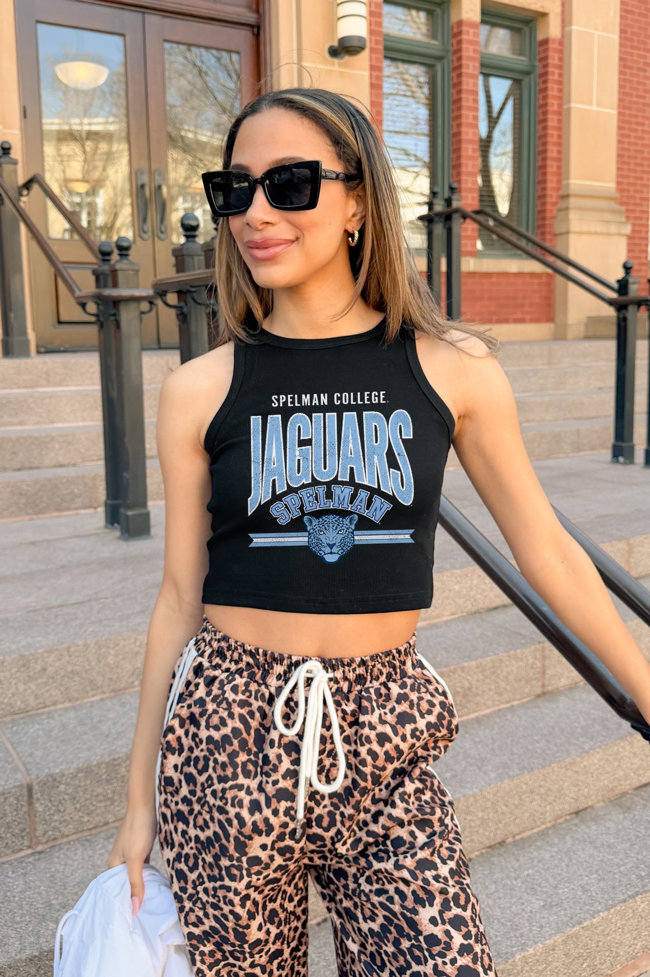 SPELMAN COLLEGE JAGUARS MIC DROP ESSENTIAL RIBBED CROP TANK