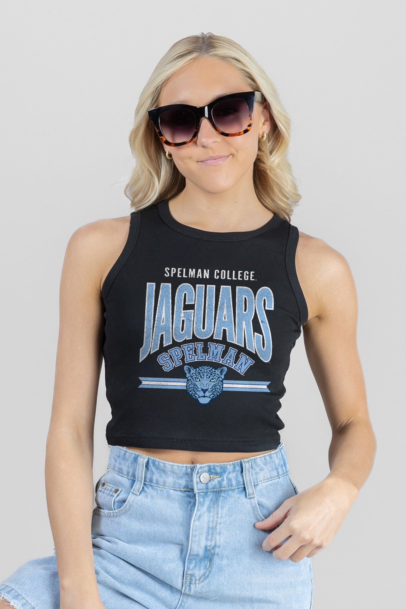 SPELMAN COLLEGE JAGUARS MIC DROP ESSENTIAL RIBBED CROP TANK