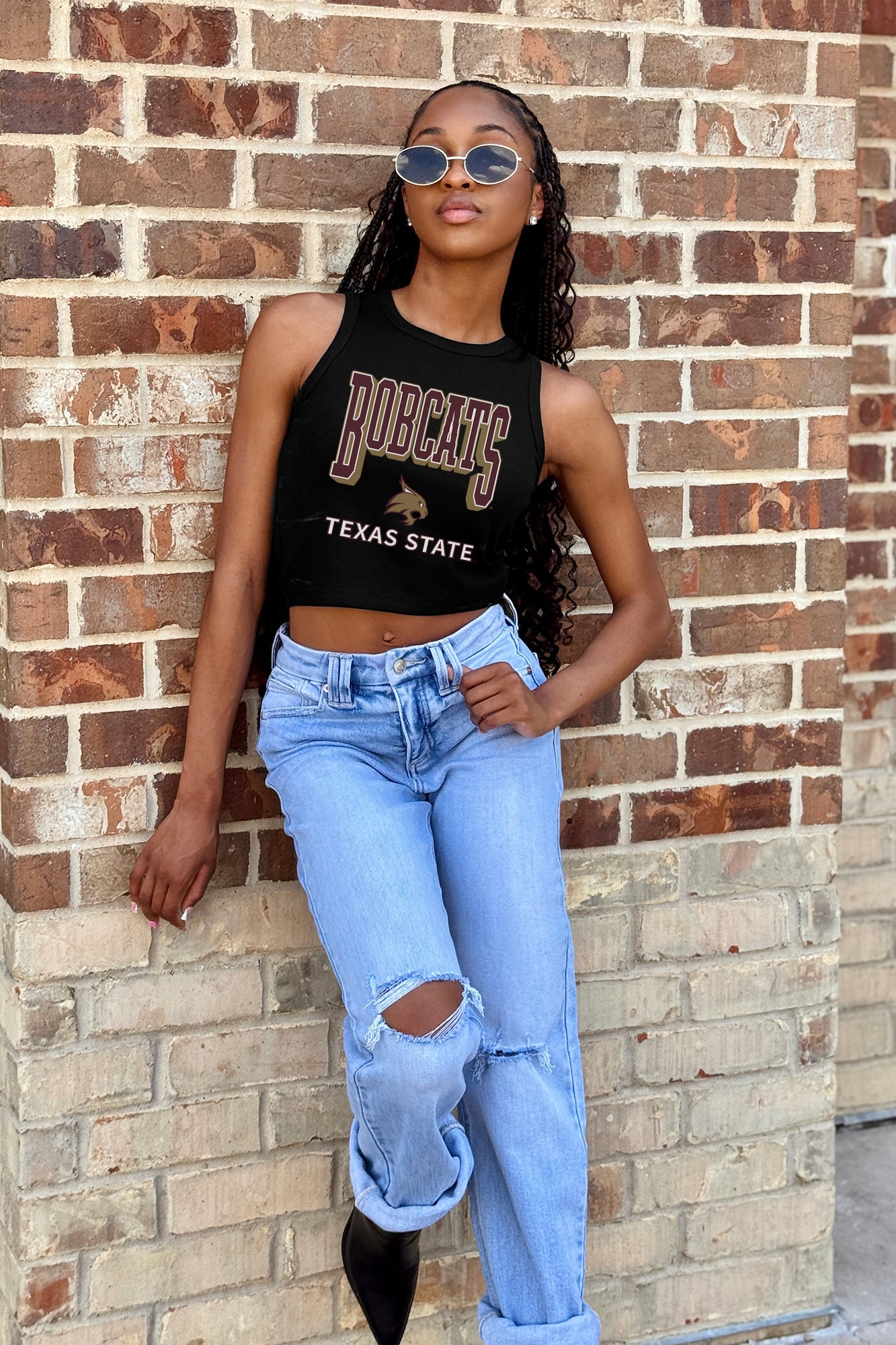 TEXAS STATE BOBCATS PURE VICTORY ESSENTIAL RIBBED CROP TANK