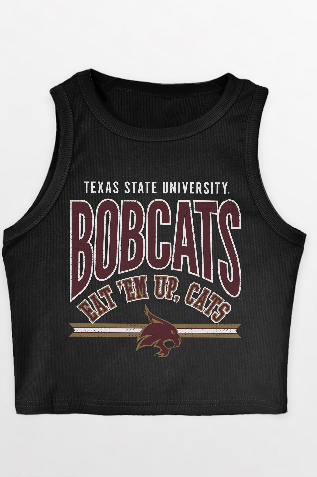TEXAS STATE BOBCATS MIC DROP ESSENTIAL RIBBED CROP TANK