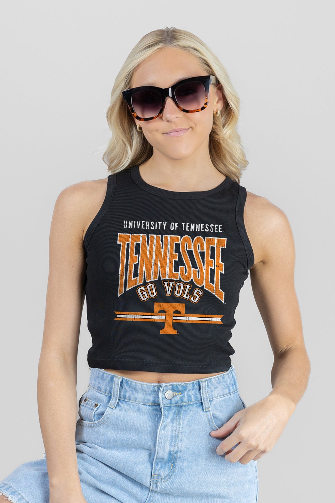 TENNESSEE VOLUNTEERS MIC DROP ESSENTIAL RIBBED CROP TANK