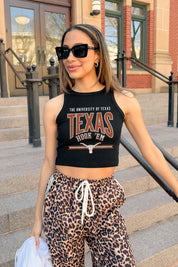 TEXAS LONGHORNS MIC DROP ESSENTIAL RIBBED CROP TANK