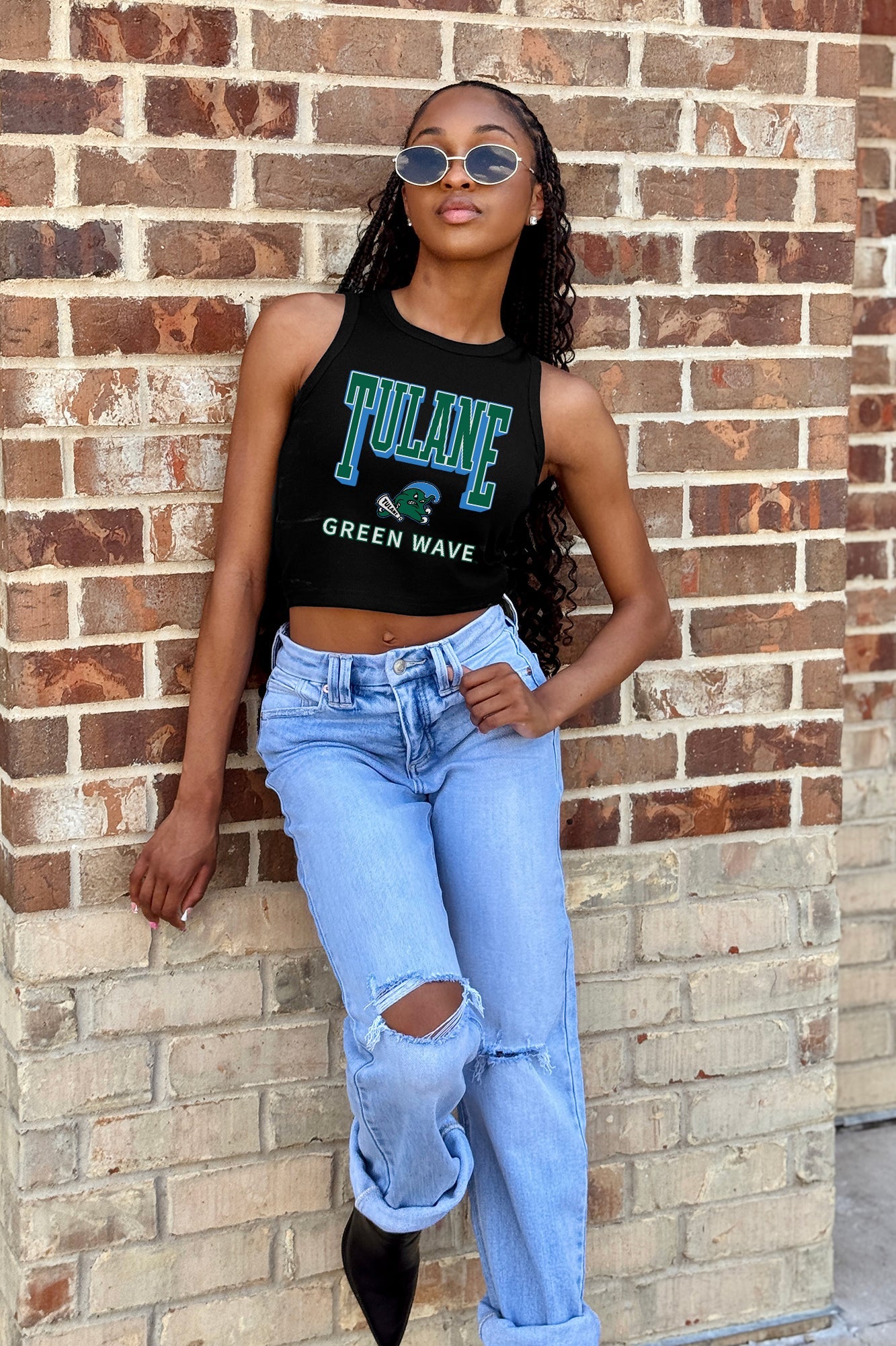 TULANE GREEN WAVE PURE VICTORY ESSENTIAL RIBBED CROP TANK