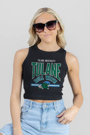TULANE GREEN WAVE MIC DROP ESSENTIAL RIBBED CROP TANK