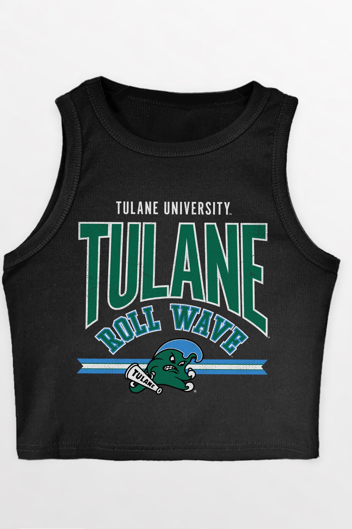 TULANE GREEN WAVE MIC DROP ESSENTIAL RIBBED CROP TANK