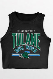 TULANE GREEN WAVE MIC DROP ESSENTIAL RIBBED CROP TANK