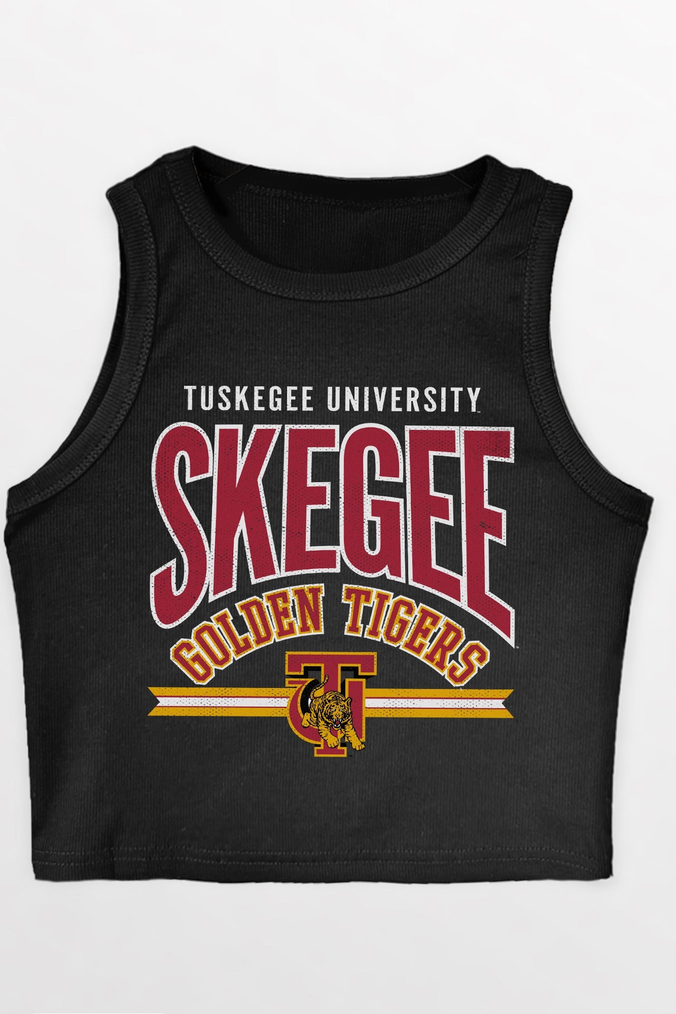 TUSKEGEE GOLDEN TIGERS MIC DROP ESSENTIAL RIBBED CROP TANK