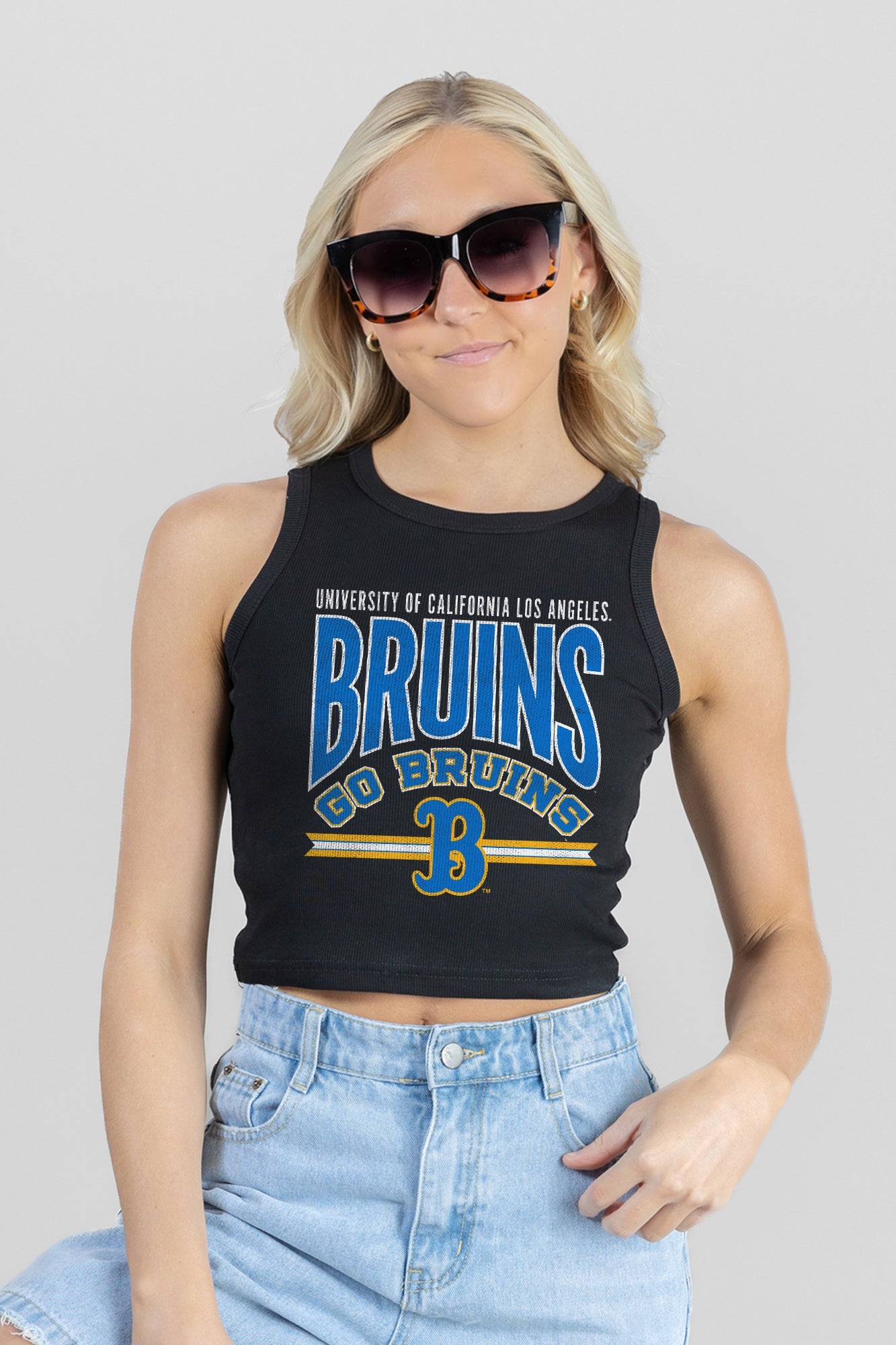 UCLA BRUINS MIC DROP ESSENTIAL RIBBED CROP TANK