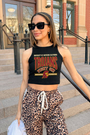 USC TROJANS MIC DROP ESSENTIAL RIBBED CROP TANK