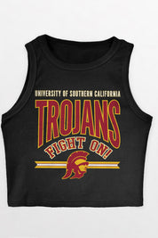 USC TROJANS MIC DROP ESSENTIAL RIBBED CROP TANK