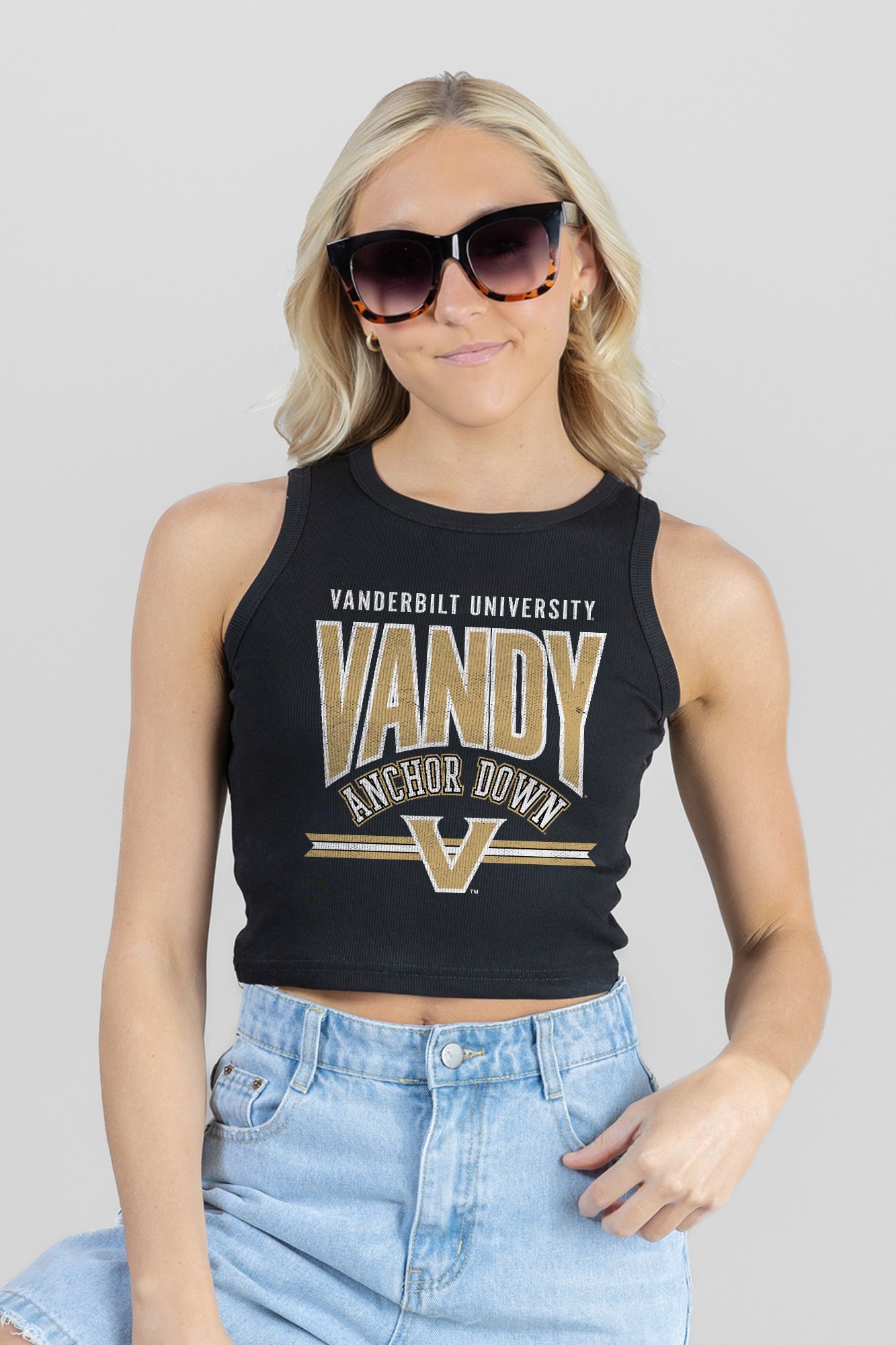 VANDERBILT COMMODORES MIC DROP ESSENTIAL RIBBED CROP TANK