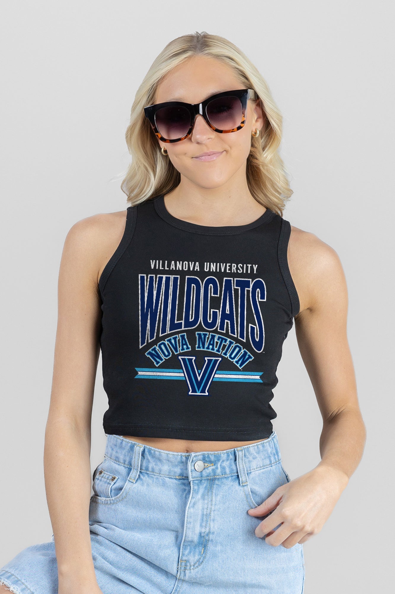 VILLANOVA WILDCATS MIC DROP ESSENTIAL RIBBED CROP TANK