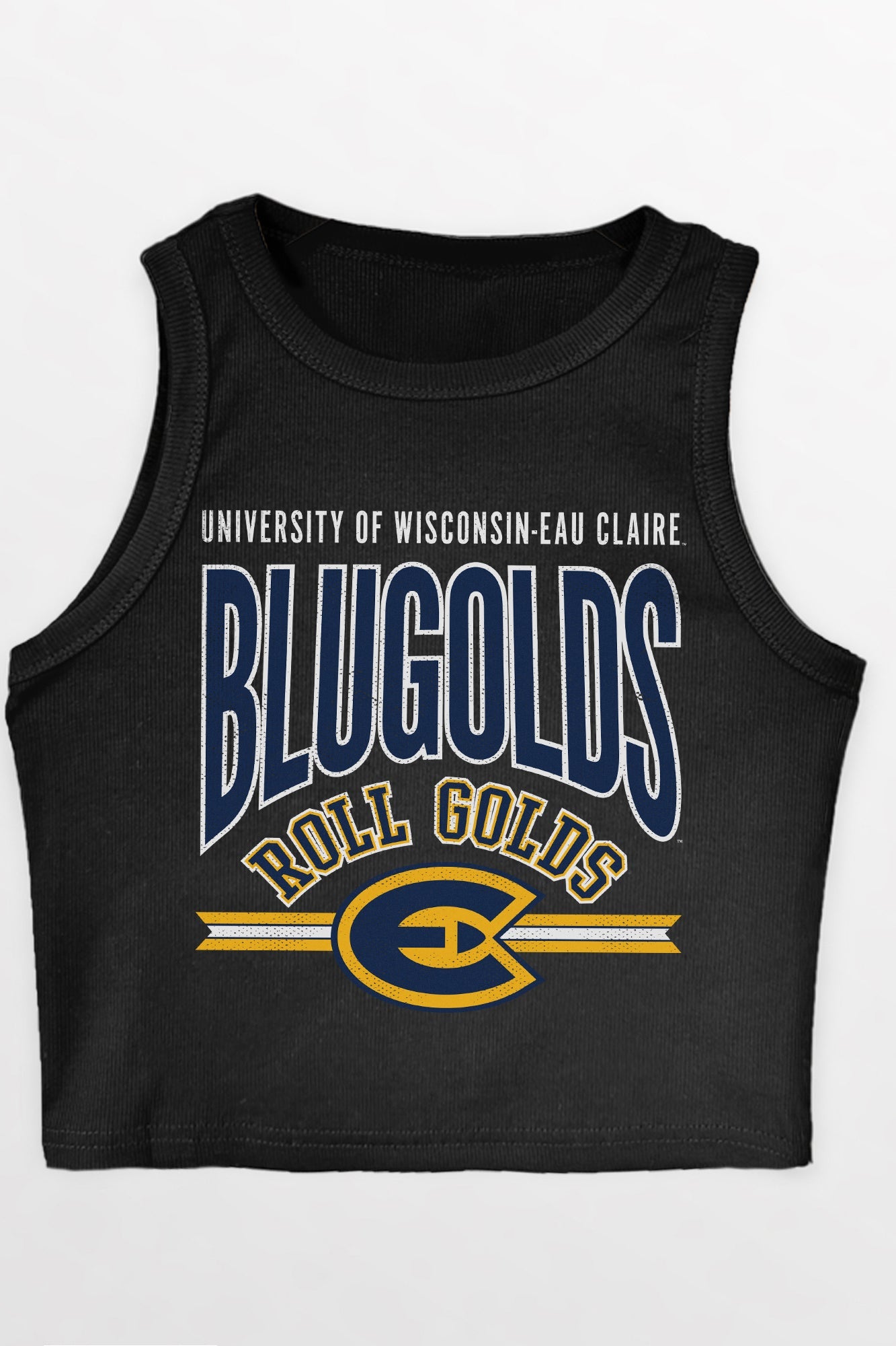 WISCONSIN-EAU CLAIRE BLUGOLDS MIC DROP ESSENTIAL RIBBED CROP TANK