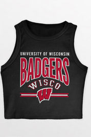 WISCONSIN BADGERS MIC DROP ESSENTIAL RIBBED CROP TANK