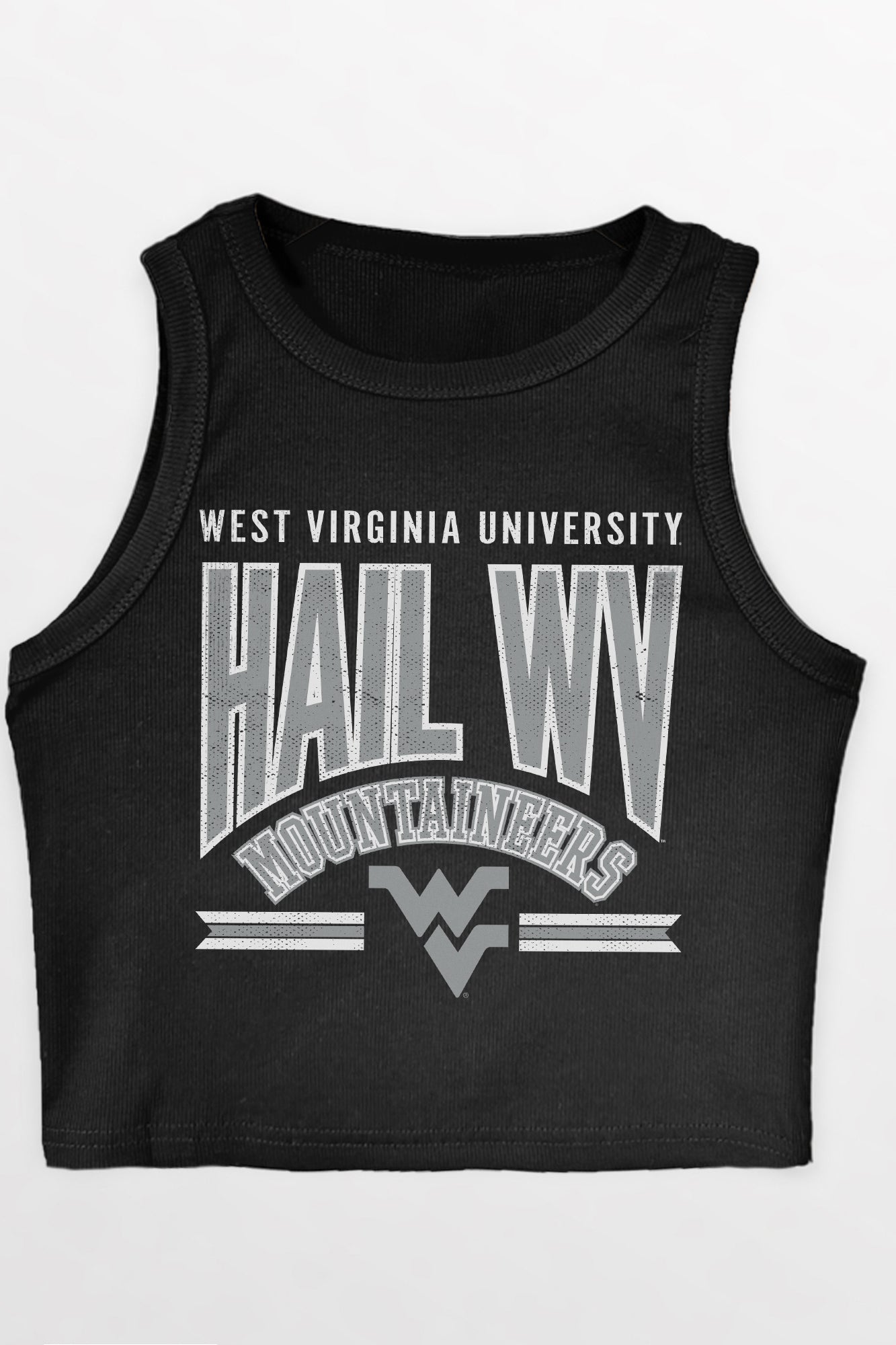 WEST VIRGINIA MOUNTAINEERS MIC DROP ESSENTIAL RIBBED CROP TANK